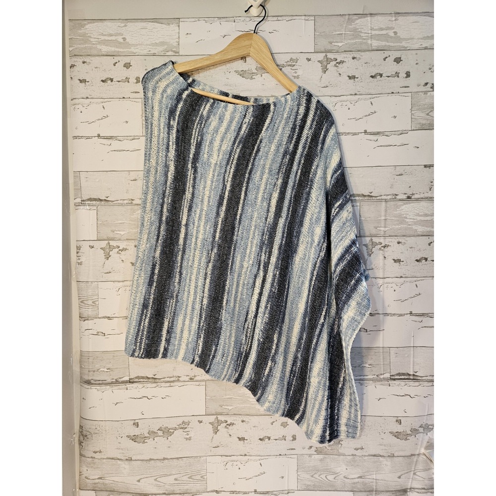 Chico's Blue Striped Asymmetrical Knit Poncho Sweater Women's Size S/M